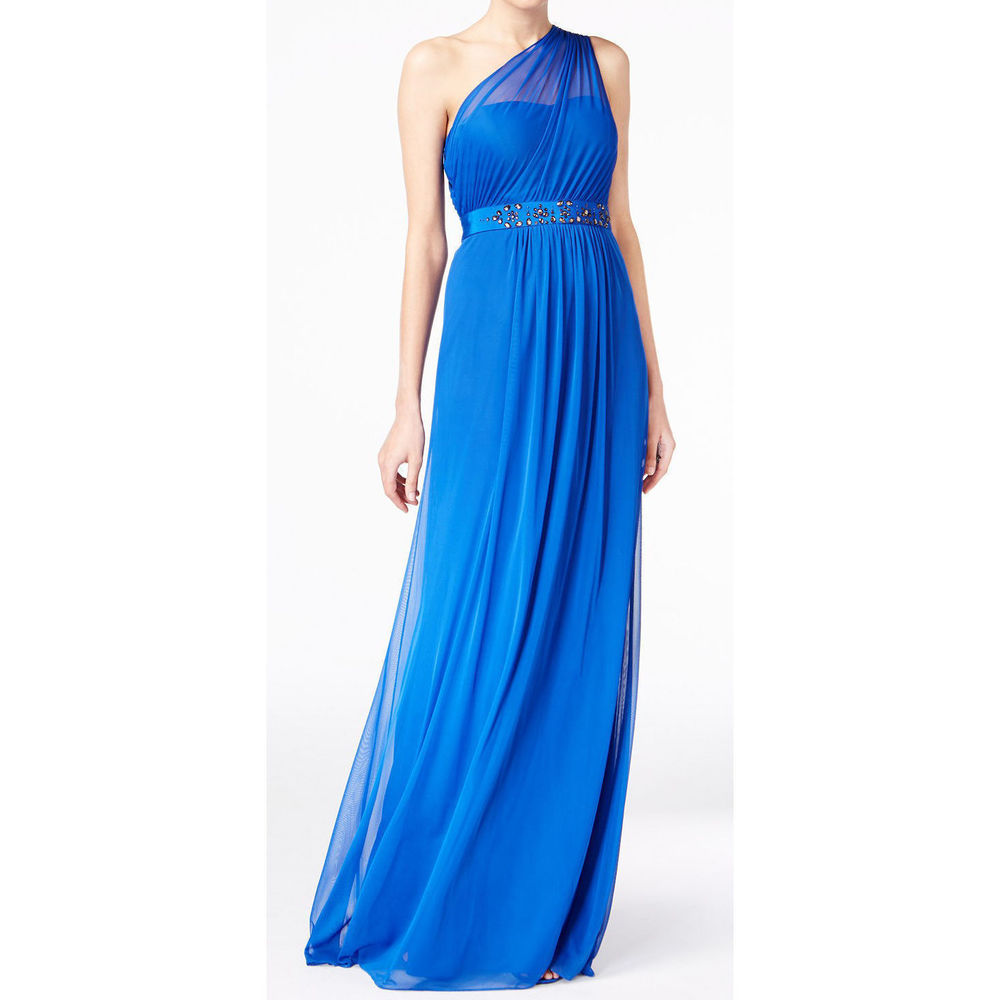 Adrianna Papell Womens Embellished One Shoulder Gown Size 2